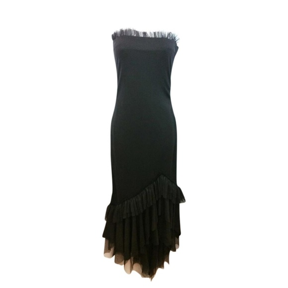 FRIVOLE BOUTIQUE MESH TRIM BLACK DRESS 6 - Picture 1 of 7